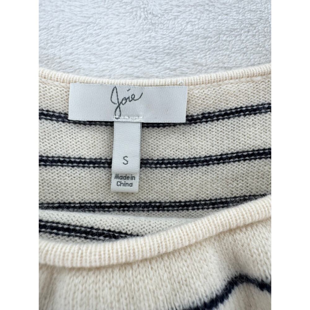Joie Cream Navy Stripe Wool Cashmere Sweater Cold Shoulder Ruffle Knit S - Picture 6 of 7